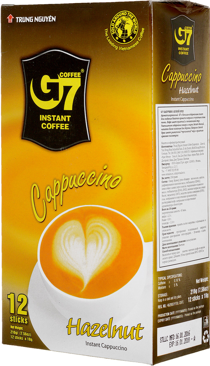 

Trung Nguyen G7 Cappuccino лесной орех кофе растворимый, 12 стиков, Кофе