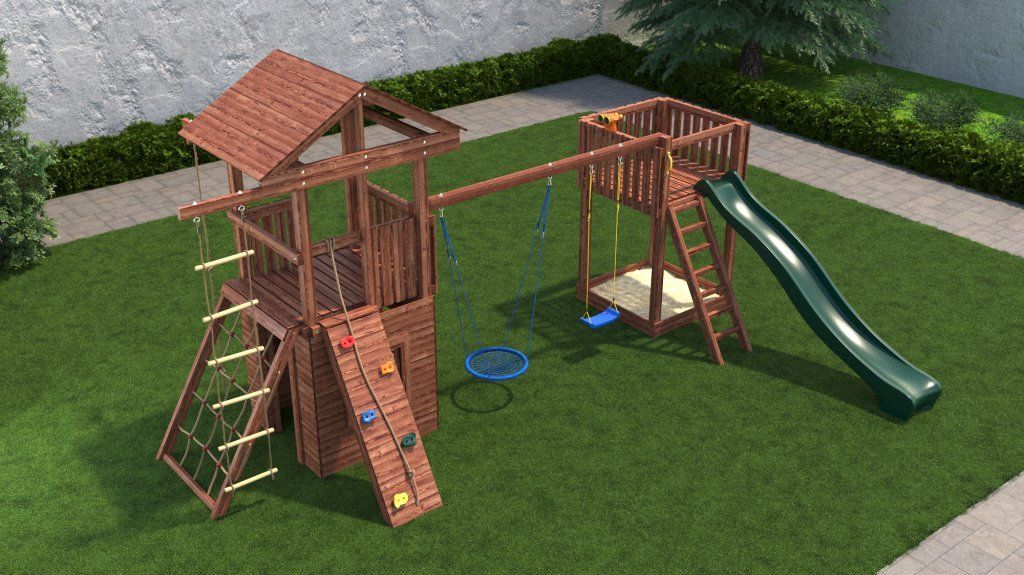 

Детская деревянная игровая площадка с домиком CustWood Family F15, Family F15