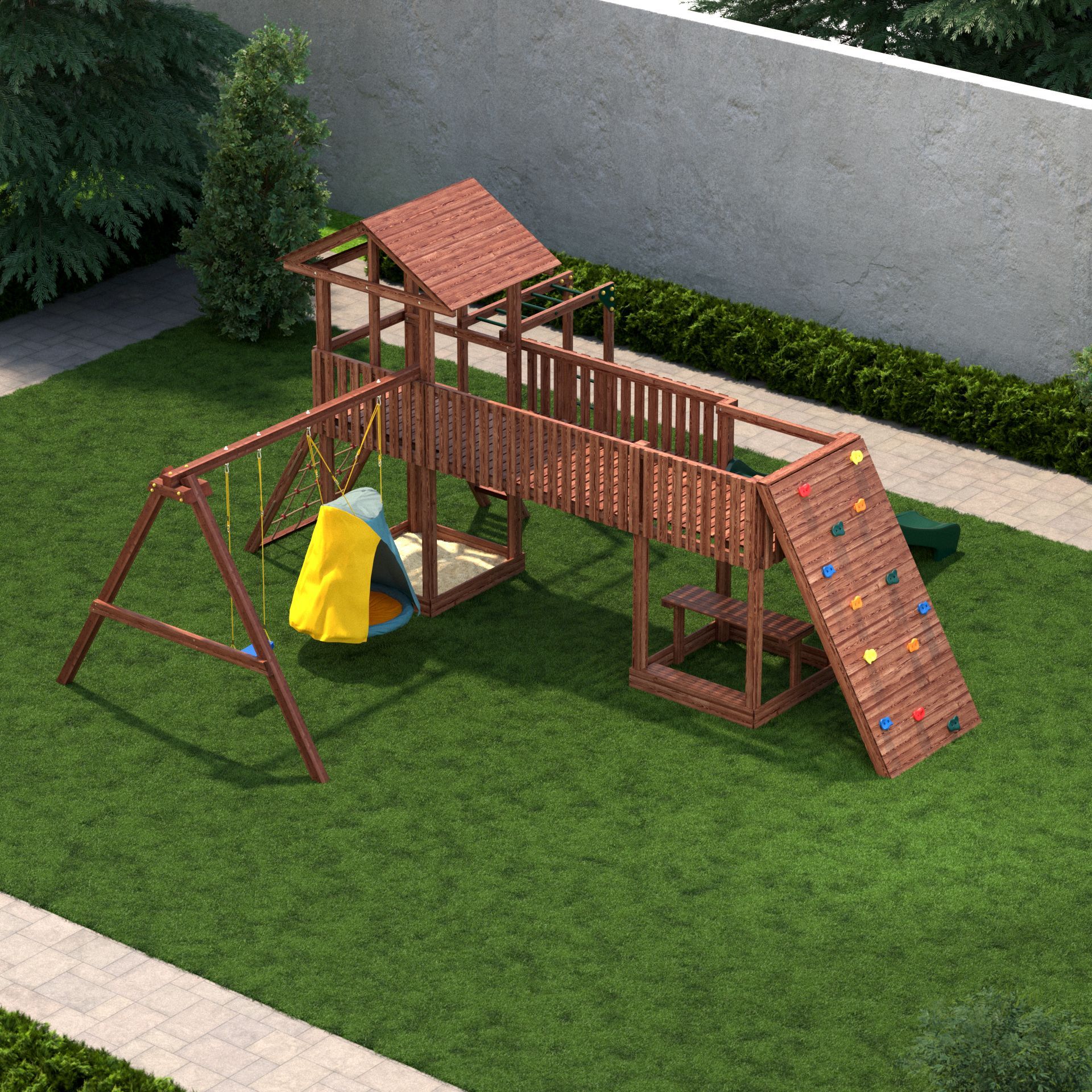 

Детская деревянная игровая площадка с домиком CustWood Family F16, Family F16