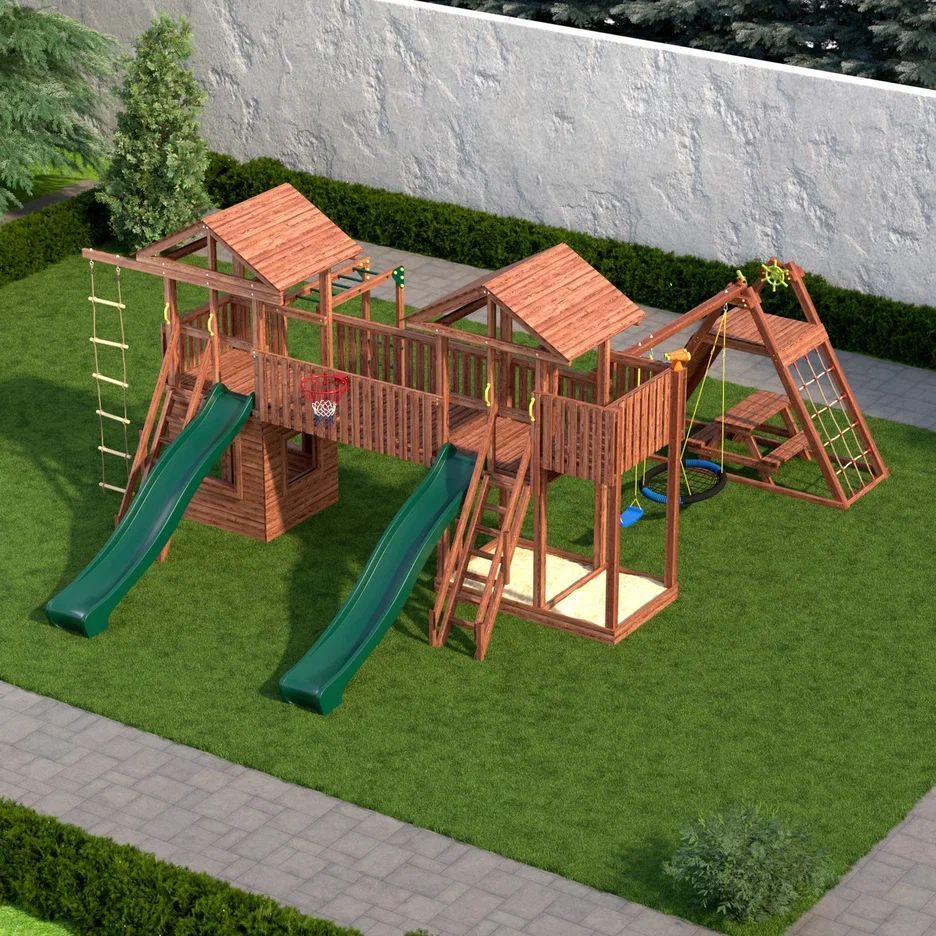 

Детская деревянная игровая площадка с домиком CustWood Family F17, Family F17