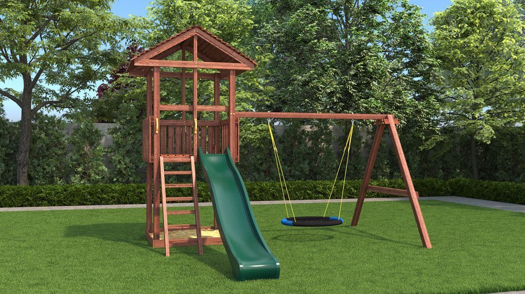 

Детская деревянная игровая площадка игровой спортивный комплекс CustWood Family F2, Family F2 ( качель-гнездо Oval)
