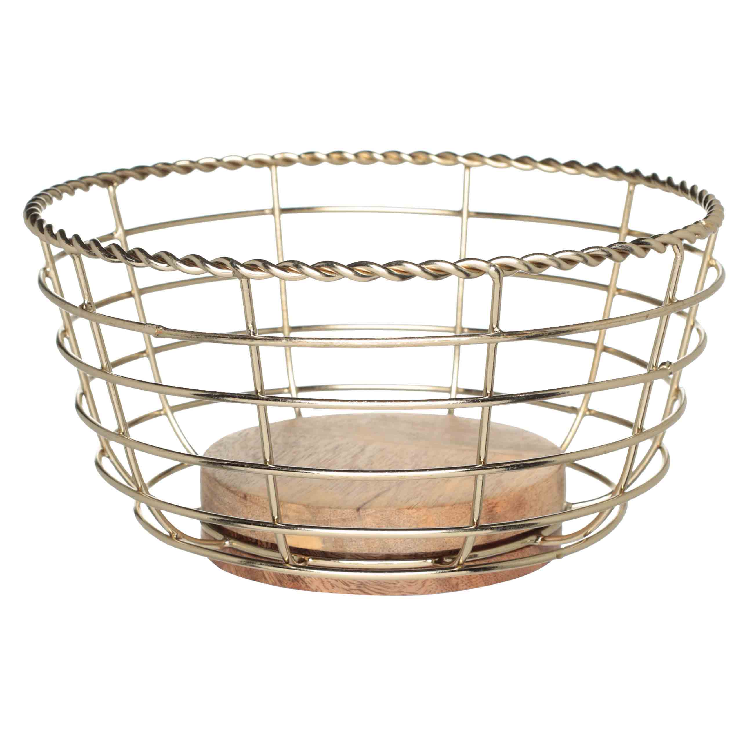 

Корзина для фруктов Kuchenland Trend 24 см металл дерево золотистая