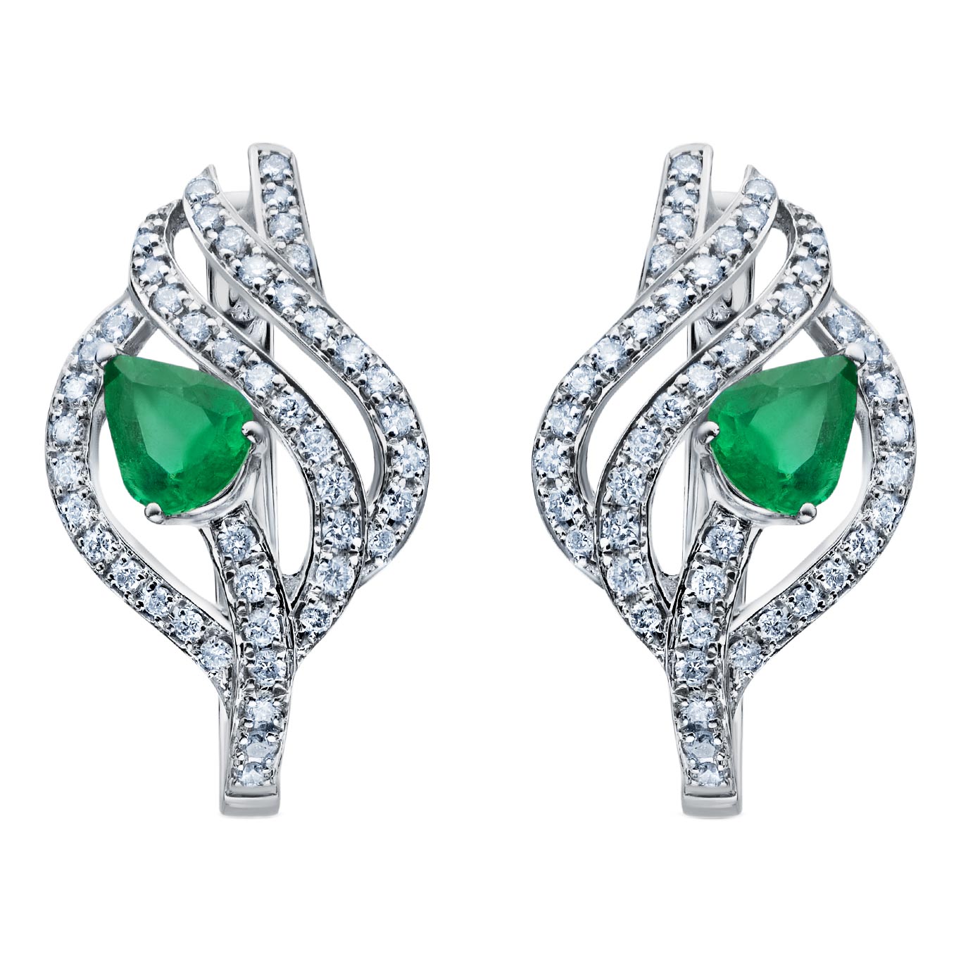 Серьги из белого золота с изумрудом и бриллиантом Sargon jewelry E1434-1010