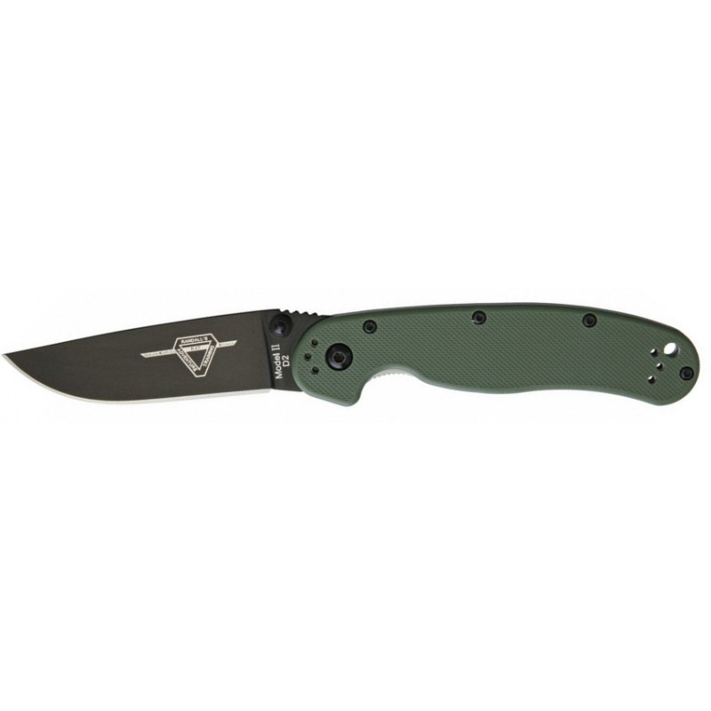 фото Складной нож ontario rat ii, d2, green, черное лезвие