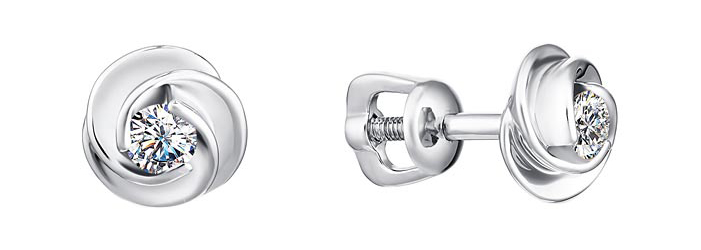 

Серьги-пусеты из белого золота с бриллиантом АЛЬКОР 23043-200, 23043-200