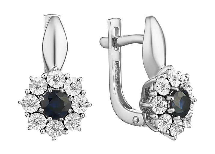 

Серьги из белого золота с сапфиром/бриллиантом АЛЬКОР 23102-202, 23102-202