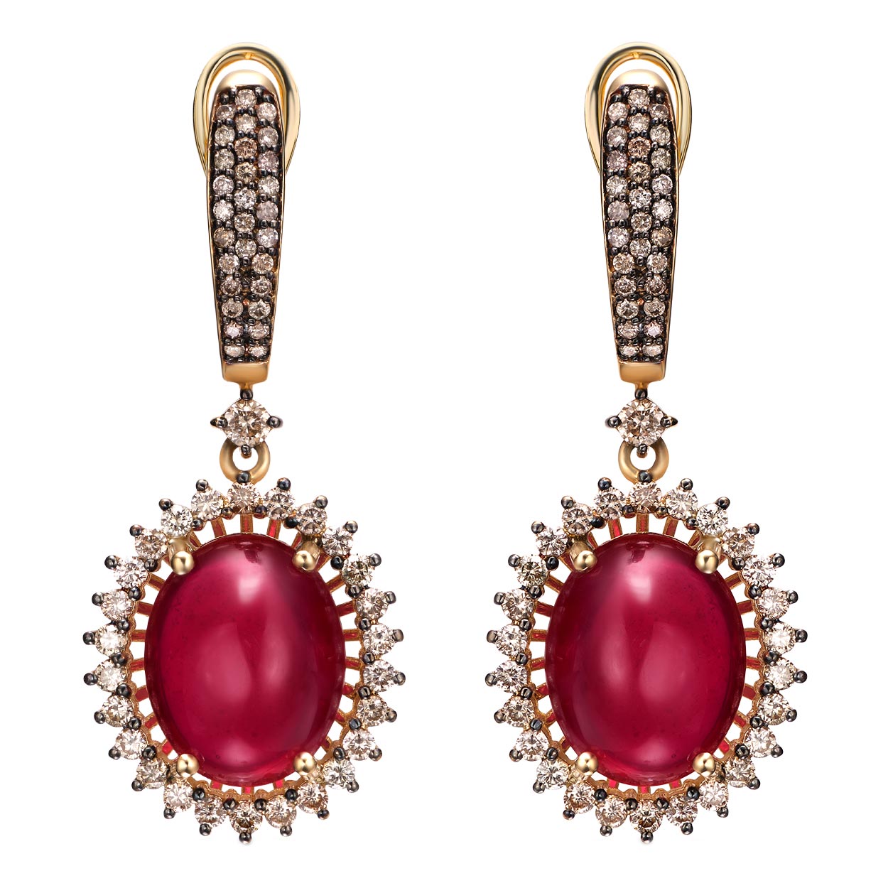 Серьги из желтого золота с рубином и бриллиантом Sargon jewelry E1123-2023