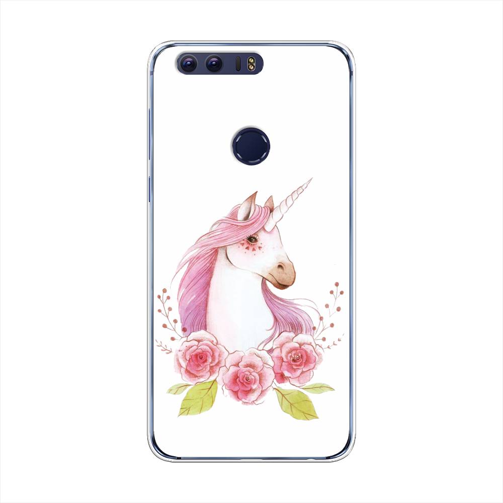 

Чехол на Honor 8 "Единорог цветы", Белый;розовый;серый, 60950-1
