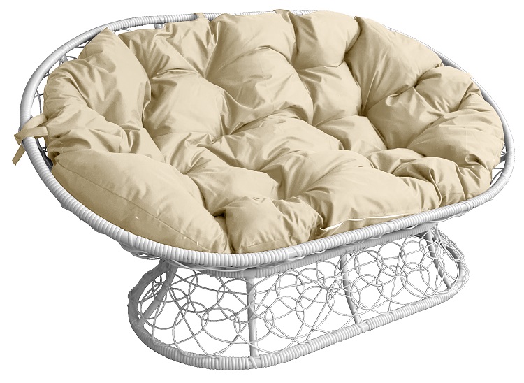 фото Диван садовый m-group мамасан с ротангом белый бежевая подушка