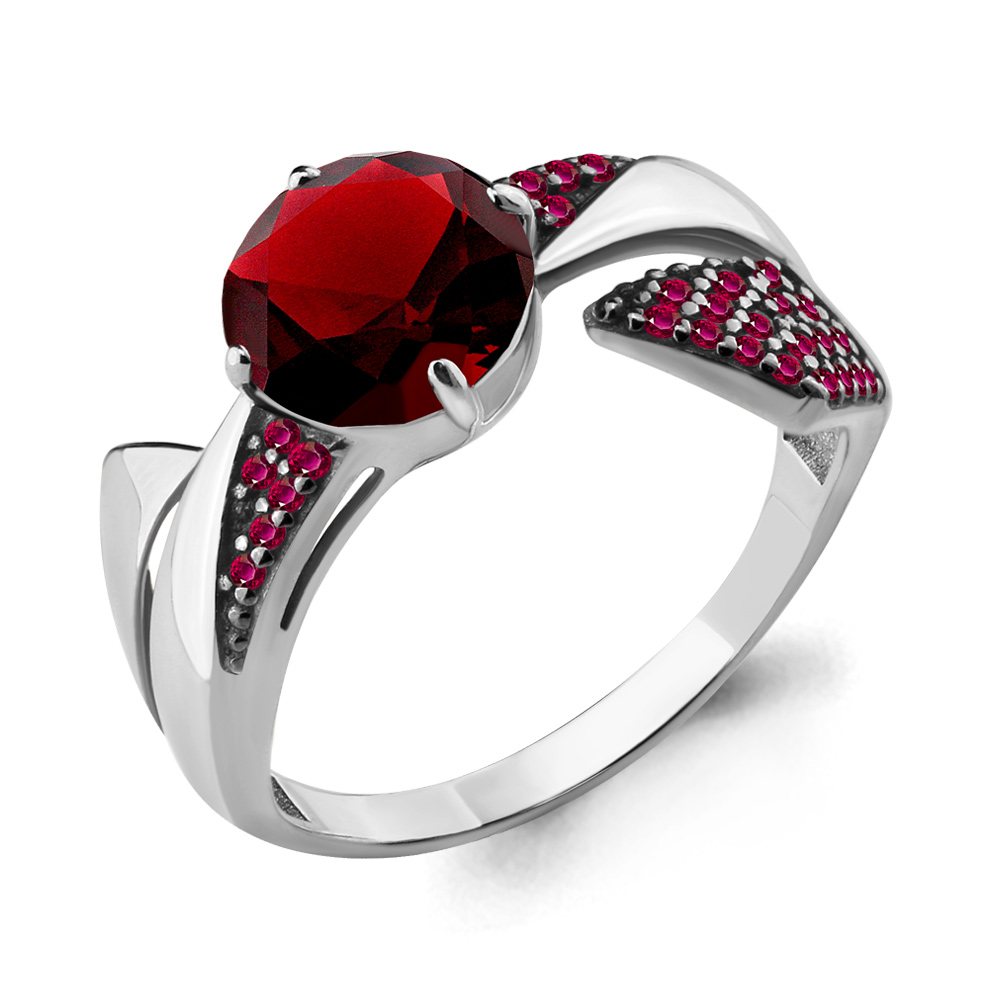 

Кольцо из серебра с гранатом р. 18,5 Aquamarine 6902185В_925_р, 6902185В_925_р