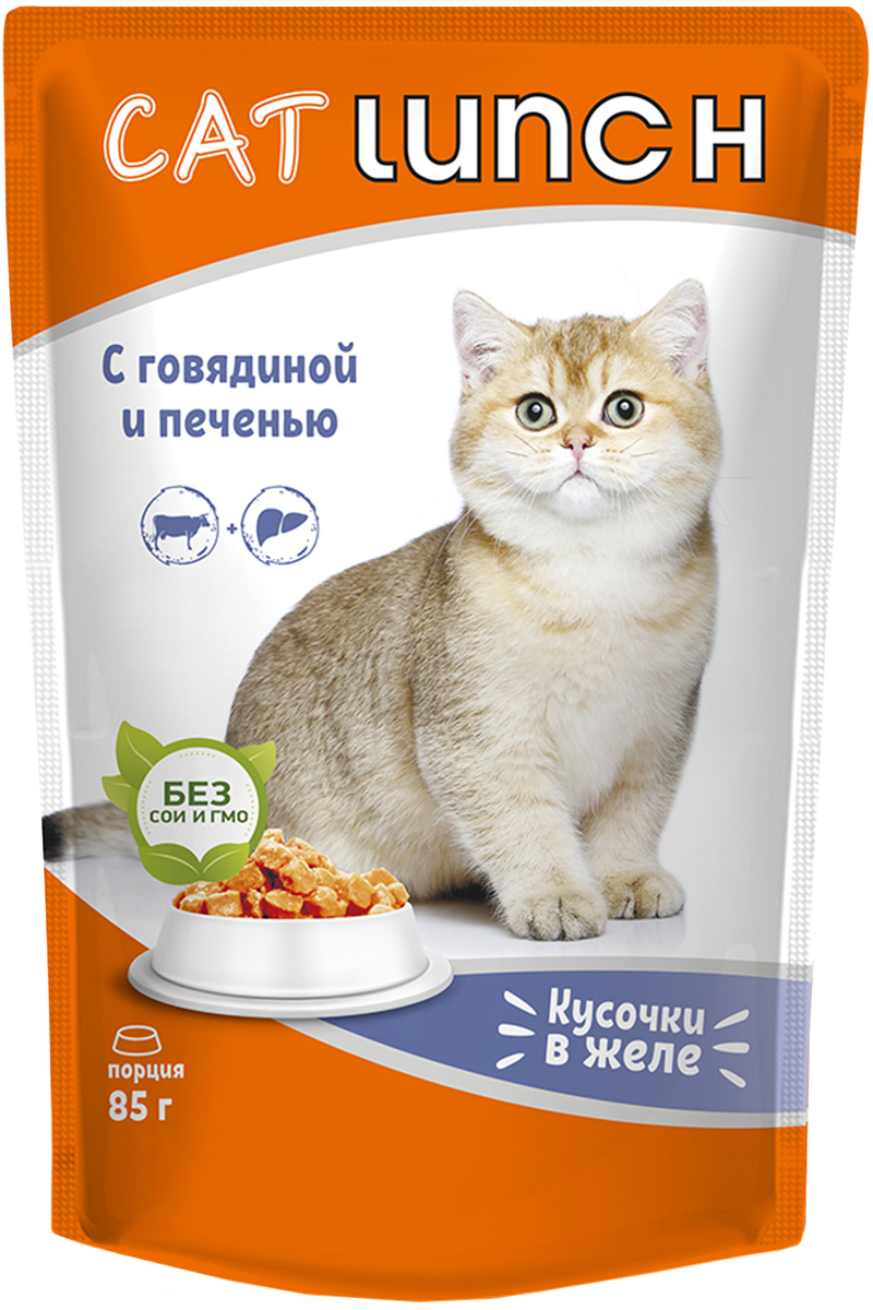 Влажный корм для кошек Cat Lunch, говядина печень, 12 шт по 85г