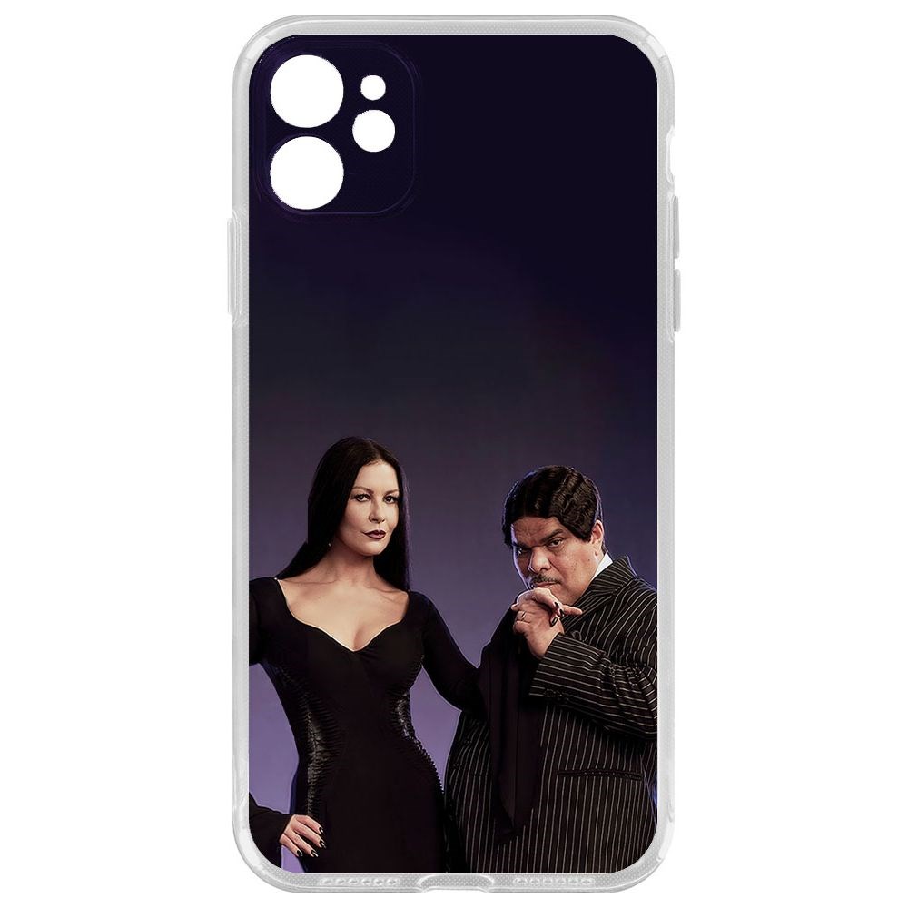 

Чехол-накладка Уэнсдей Аддамс - Мортиша и Гомес для iPhone 11 с защитой камеры, Прозрачный