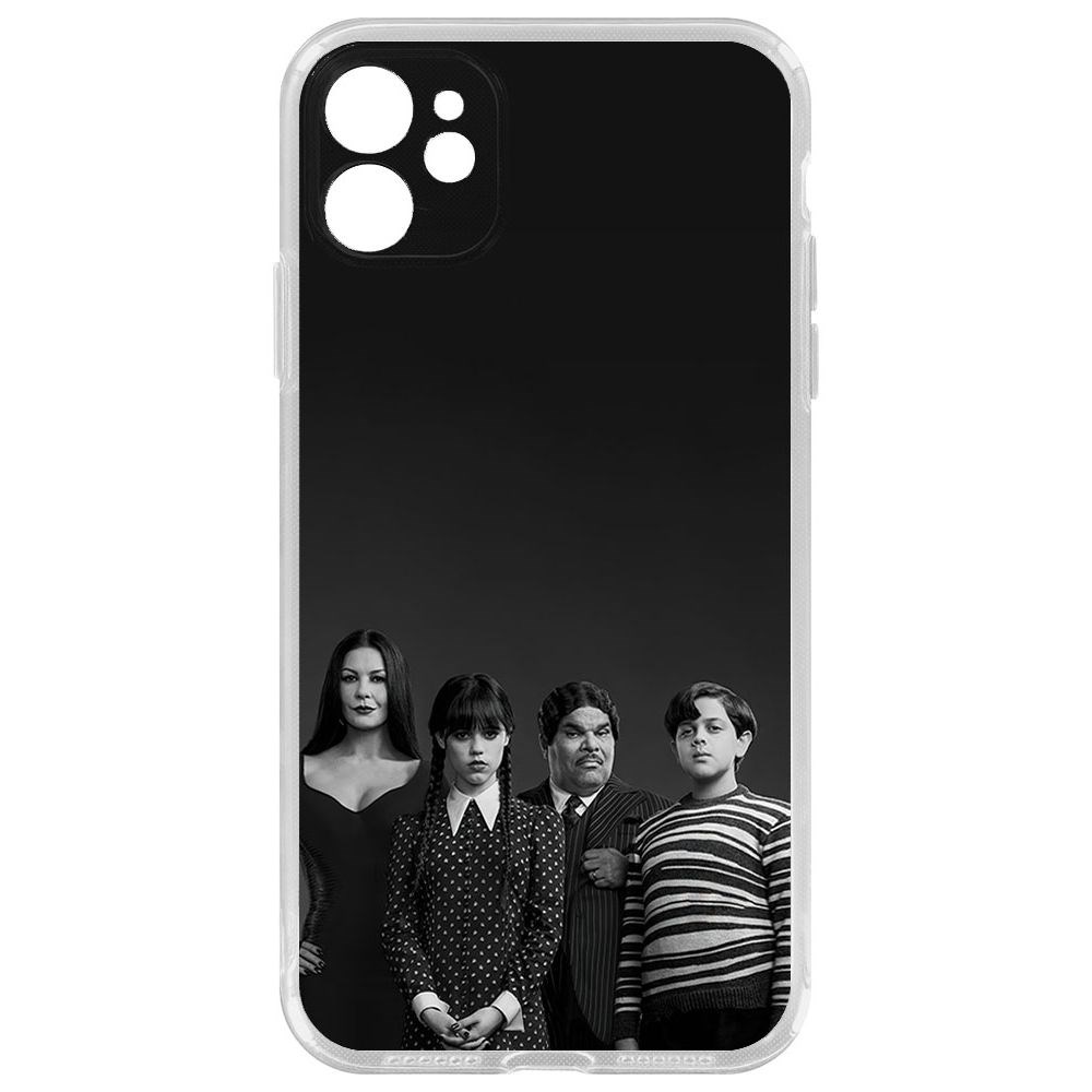 

Чехол-накладка Уэнсдей Аддамс - Семейка Аддамс для iPhone 11 с защитой камеры, Прозрачный