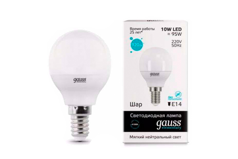 

Лампа Gauss LED Elementary Шар 10W E14 730lm 4100K