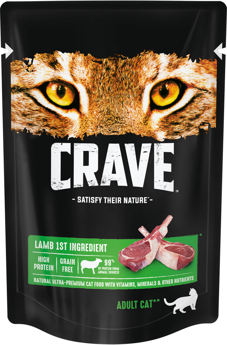 Влажный корм для кошек Crave, ягненок в желе, 15шт по 70г