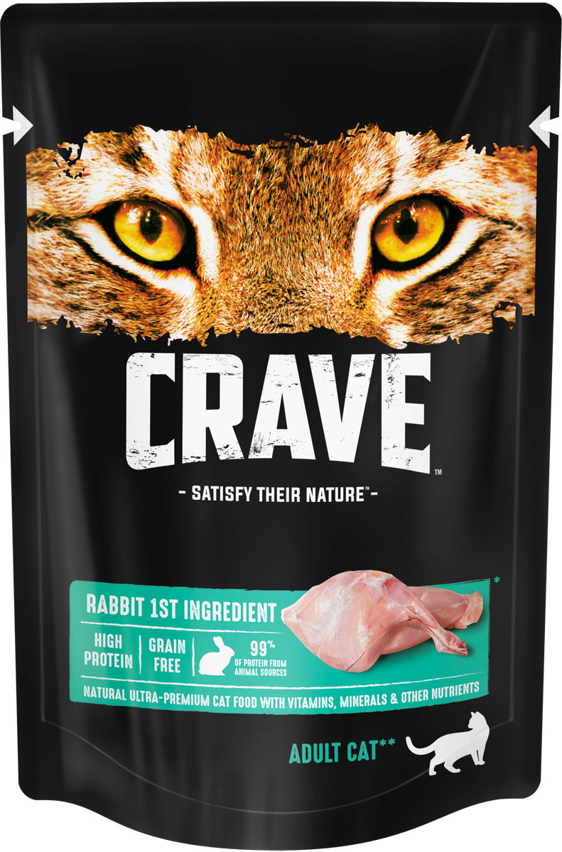 Влажный корм для кошек Crave, кролик в желе, 15 шт по 70г