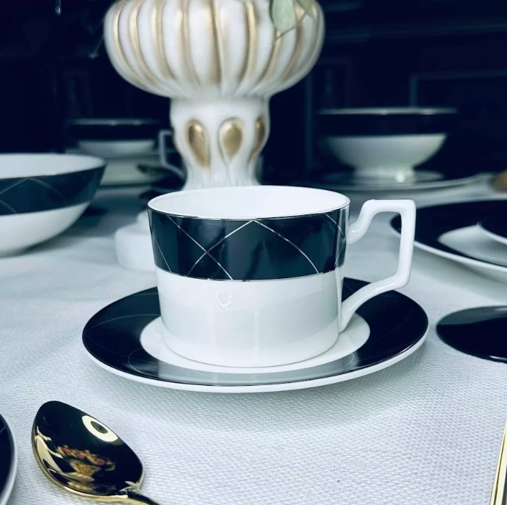 

Кофейный набор Lenardi на 6 персон 120 мл Костяной фарфор 118-145-426, Белый;черный