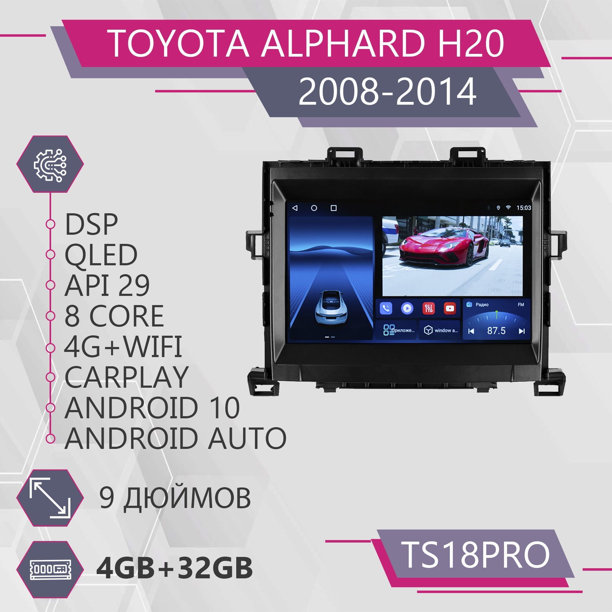 Магнитола Точка Звука TS18Pro для Toyota Alphard H20 Тойота Альфард 432GB 2din 1999900₽