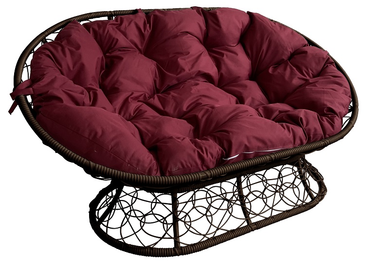 фото Диван садовый m-group мамасан с ротангом коричневое с бордовой подушкой