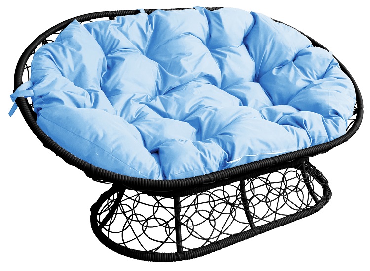 фото Диван садовый m-group мамасан с ротангом черное с голубой подушкой