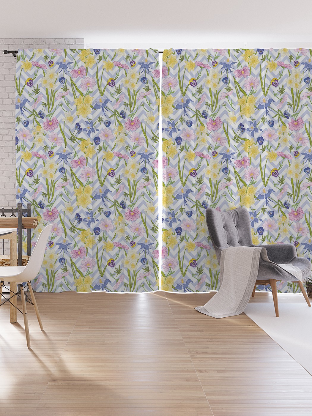 

Шторы под лён JoyArty "Цветочные зигзаги", серия Oxford DeLux, 340х265 см, Цветочные зигзаги