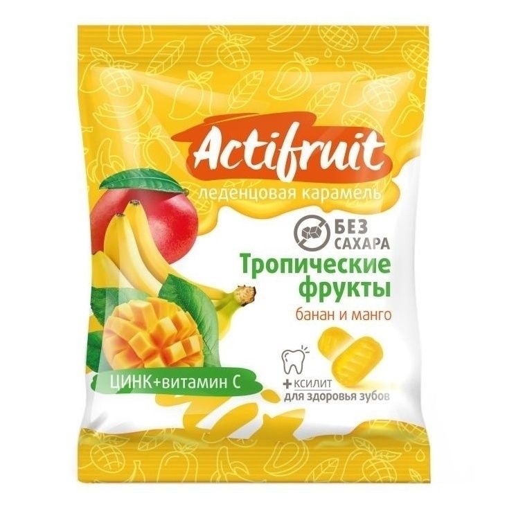 Карамель леденцовая Actifruit Тропические фрукты банан и манго 60 г