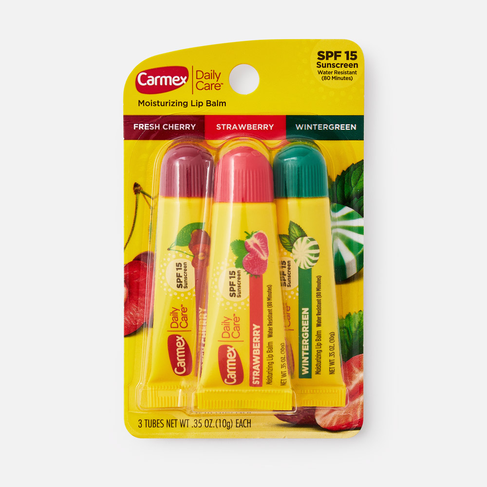 Набор бальзамов для губ Carmex SPF15 Fresh Cherry, Strawberry, WinterGreen 3 шт.