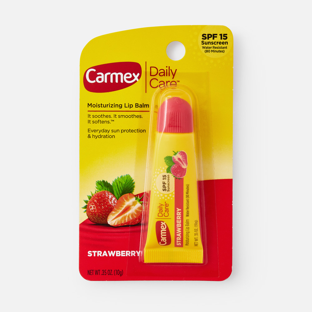 Бальзам для губ CARMEX SPF15 солнцезащитный, увлажняющий, клубника 10 г