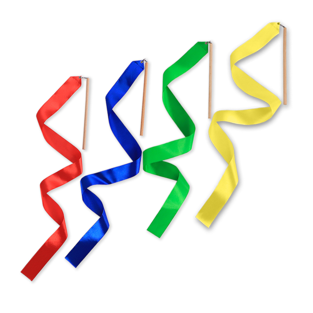 Ленты на палочке для гимнастики Ecoved, 4 цв по 2 шт, красный, синий, зеленый, желтый