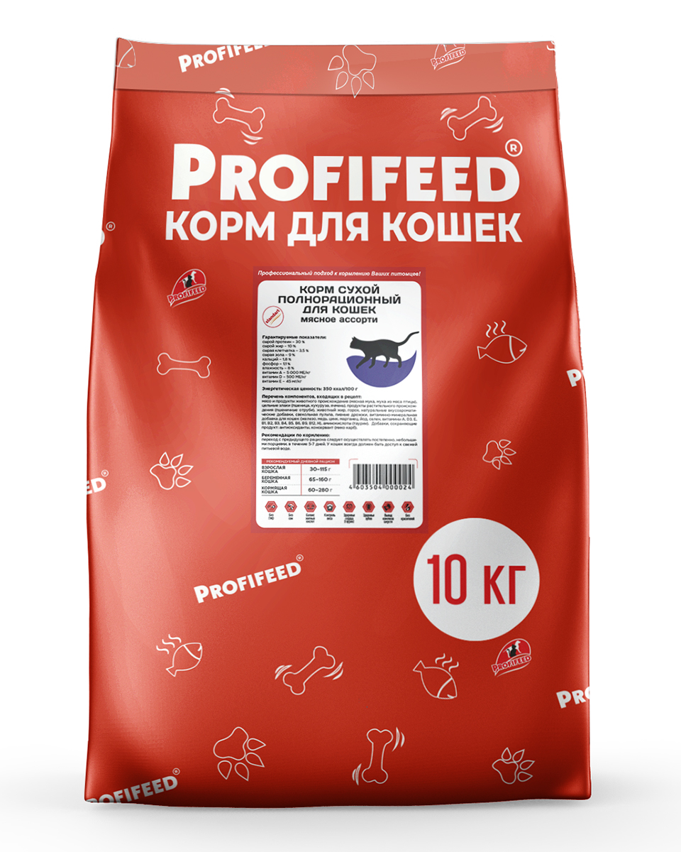 фото Корм сухой profifeed для кошек мясное ассорти, 10кг