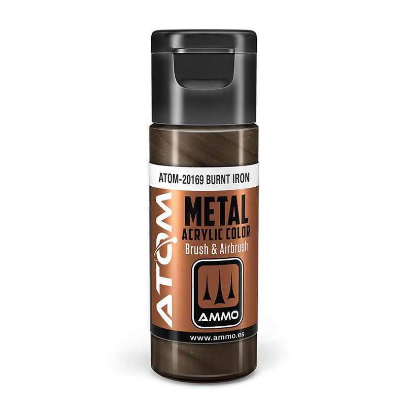 

Акриловая краска Ammo Mig Atom Color Metallic Жжённый металл Burnt Iron ATOM20169