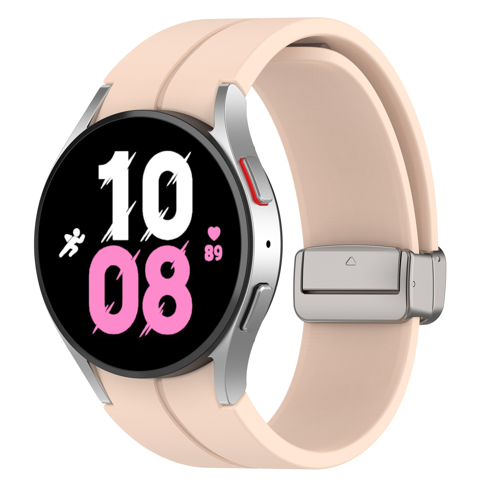 Силиконовый ремешок для Samsung Galaxy Watch 4/5/6,L, серебристая застежка, светло-розовый
