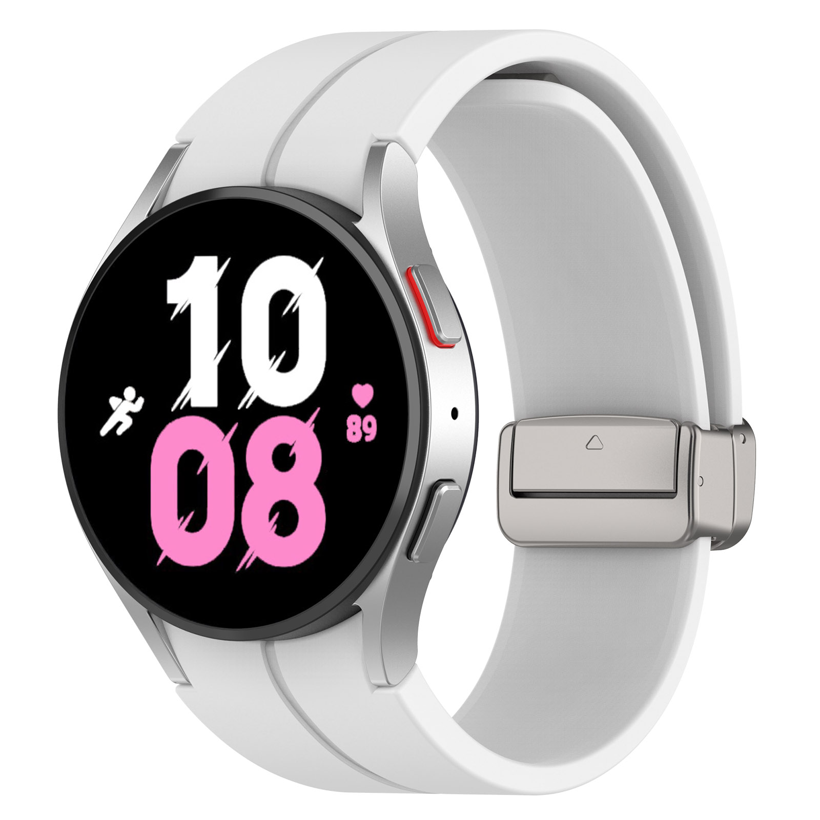 Силиконовый ремешок для Samsung Galaxy Watch 4/5/6, L, серебристая застежка, белый