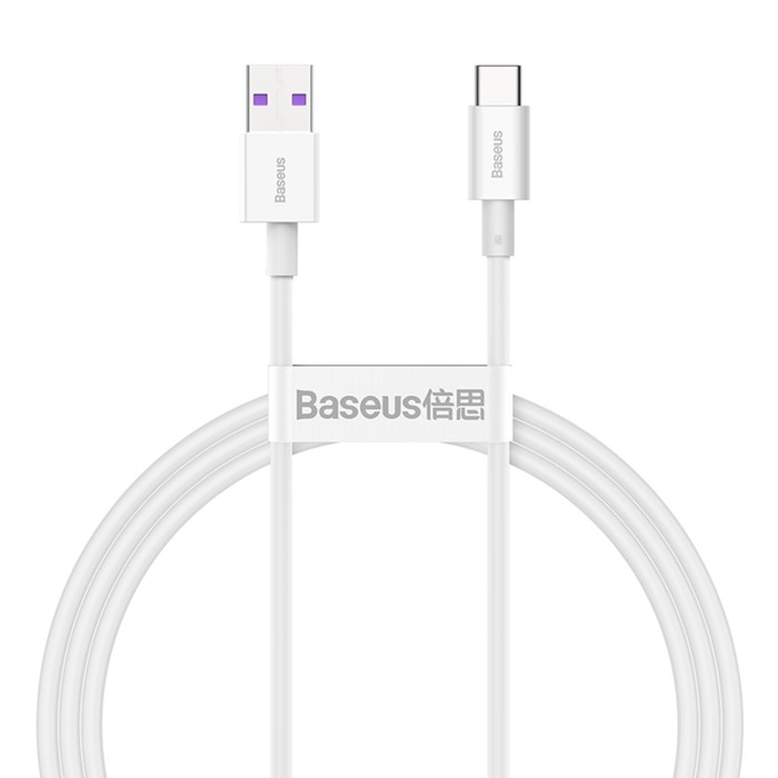 

Кабель Baseus, Type-C - USB, 6 А, 66W, TPE оплётка, 1 м, белый