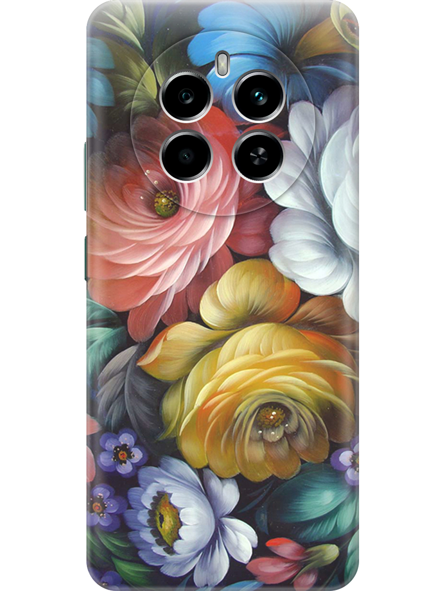 

Силиконовый чехол на Realme 12 4g с принтом "Цветочная роспись", Прозрачный;желтый;красный;синий, 783982021