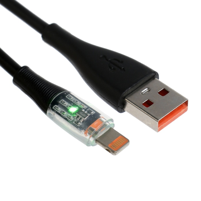 

Кабель, 3 А, Lightning - USB, прозрачный, TPE оплётка, 1 м, белый