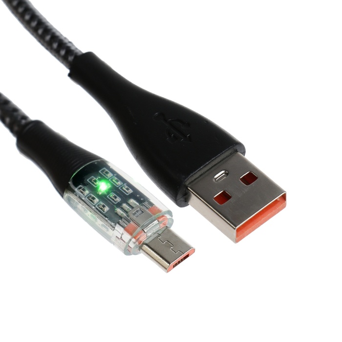 Кабель, 2 А, MicroUSB - USB, прозрачный, оплётка нейлон, 1 м, зелёный