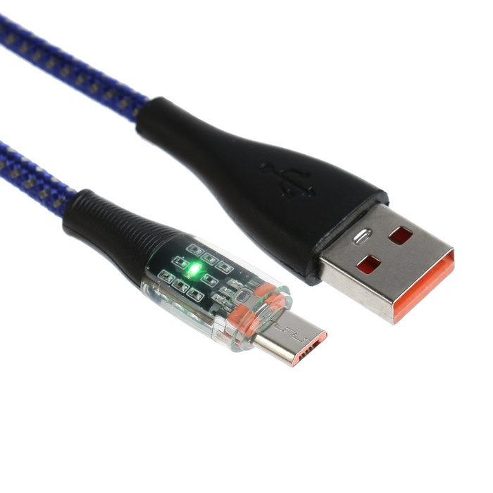 Кабель, 2 А, MicroUSB - USB, прозрачный, оплётка нейлон, 1 м, серый