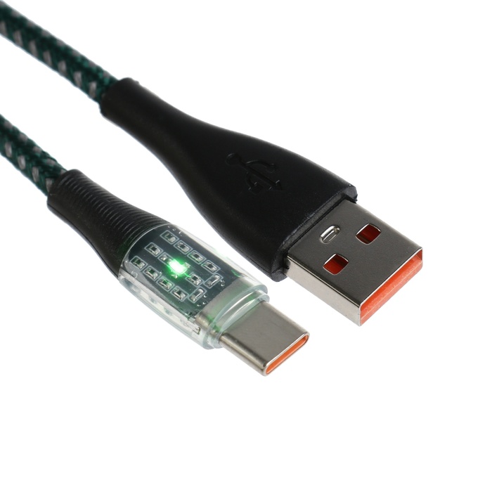 Кабель, 3 А, Lightning - USB, прозрачный, TPE оплётка, 1 м, чёрный