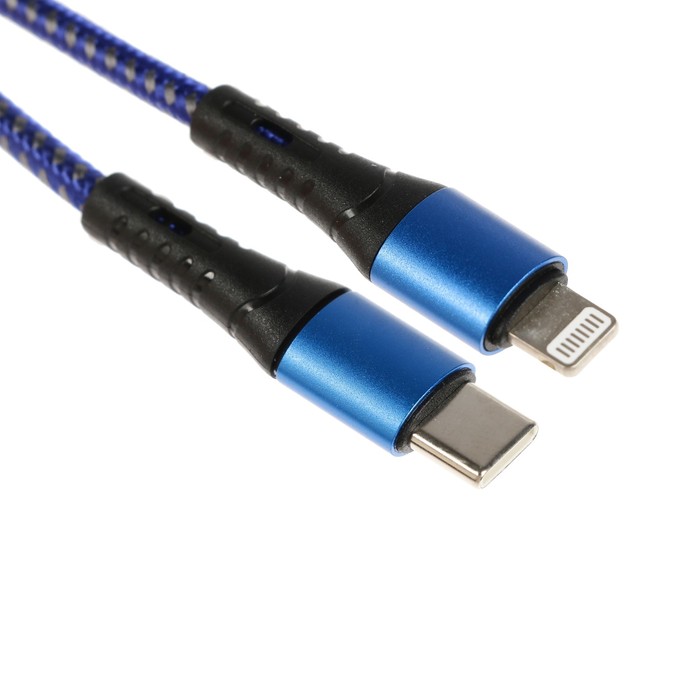 

Кабель Type-C - Lightning, 3 А, 66 W, быстрая зарядка, тканевая оплётка, 1 метр, серый