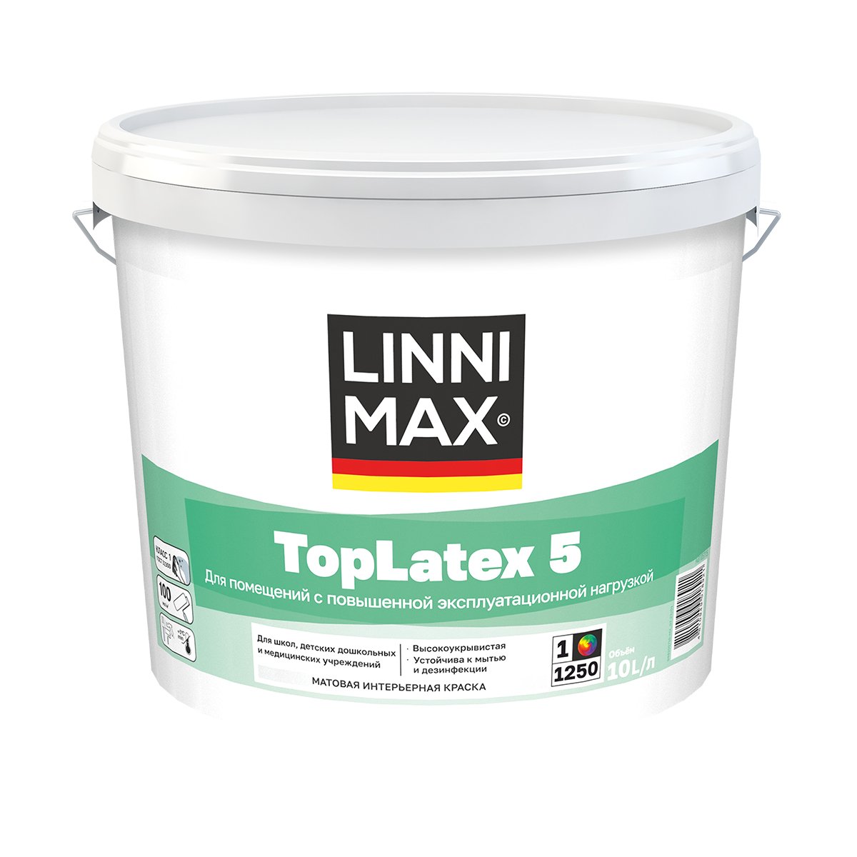 

Краска интерьерная Linnimax 948105715 Toplatex 5, матовая, база 1, белая, 10 л, Белый