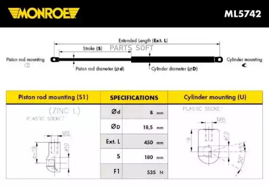 

MONROE Амортизатор задней двери MONROE ML5742