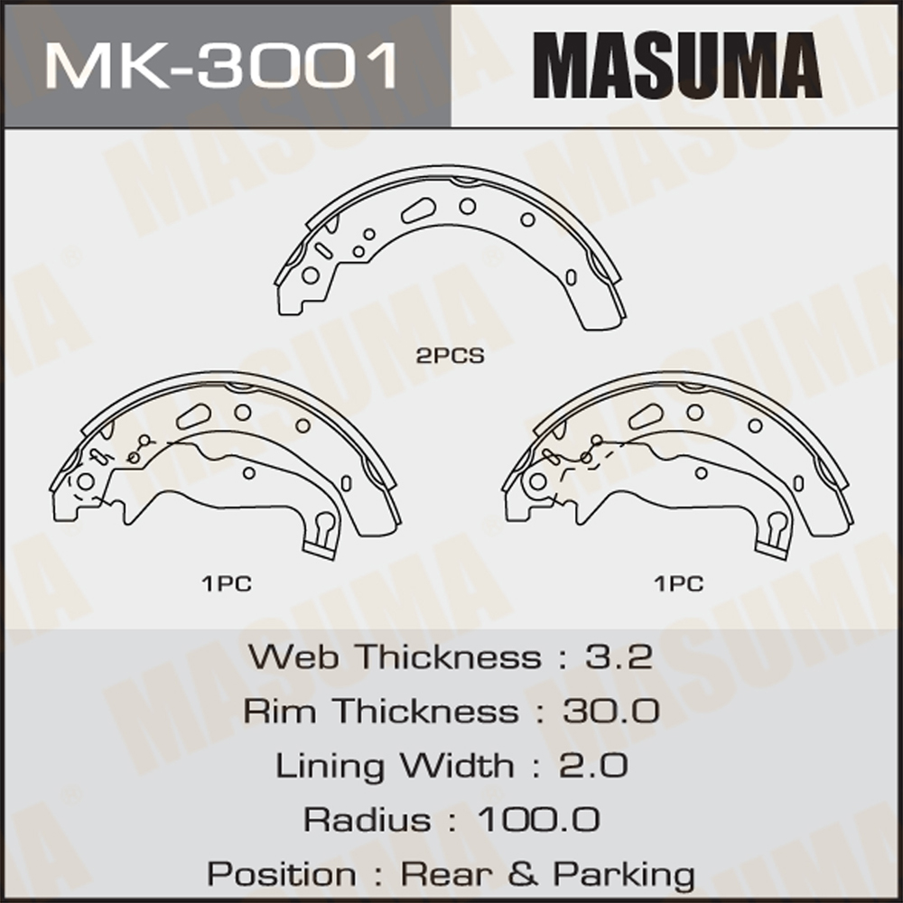 

Колодки тормозные MASUMA MK-3001 барабанные