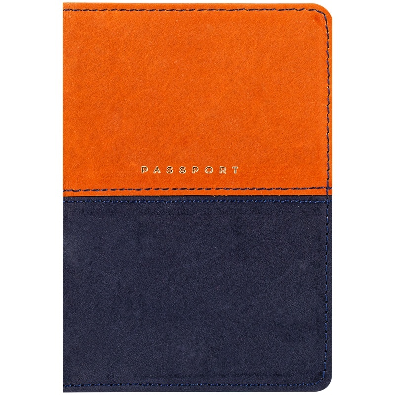 Обложка для паспорта OfficeSpace Duo, кожа, осень-темно-синий, тиснение фольгой