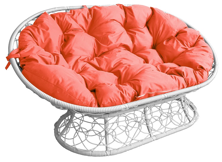 фото Диван садовый m-group мамасан с ротангом белое с оранжевой подушкой