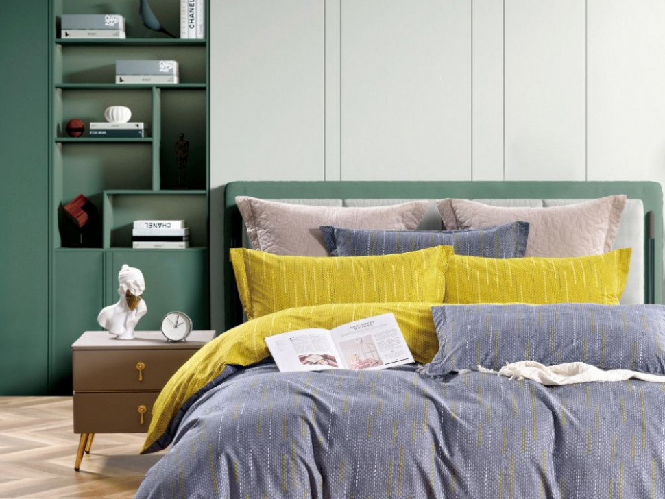 

Постельное белье из сатина Asabella 1850-6 4 нав. евро желтый,серый, ANBL-1850