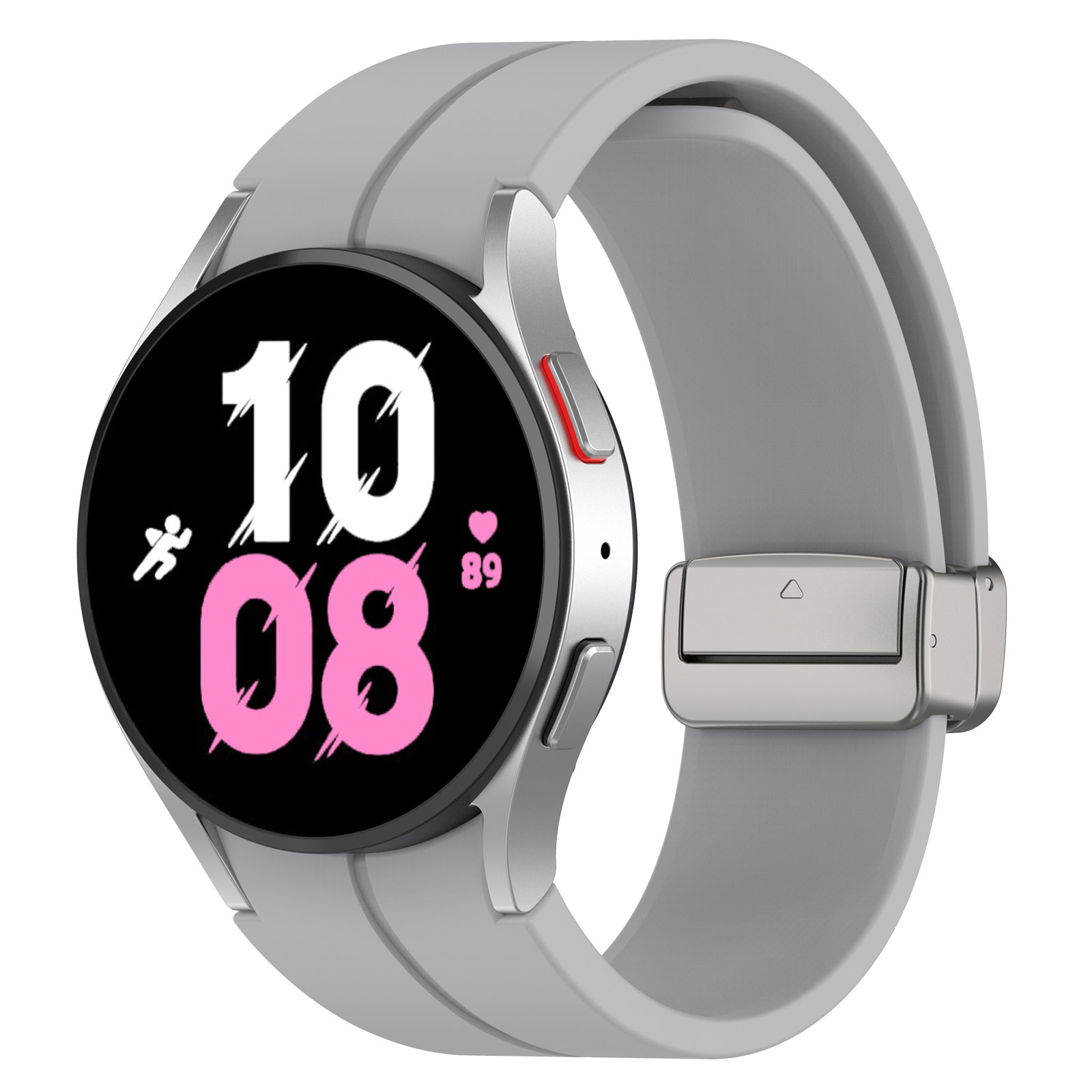 Силиконовый ремешок для Samsung Galaxy Watch 4/5/6, L, серебристая застежка, светло-серый