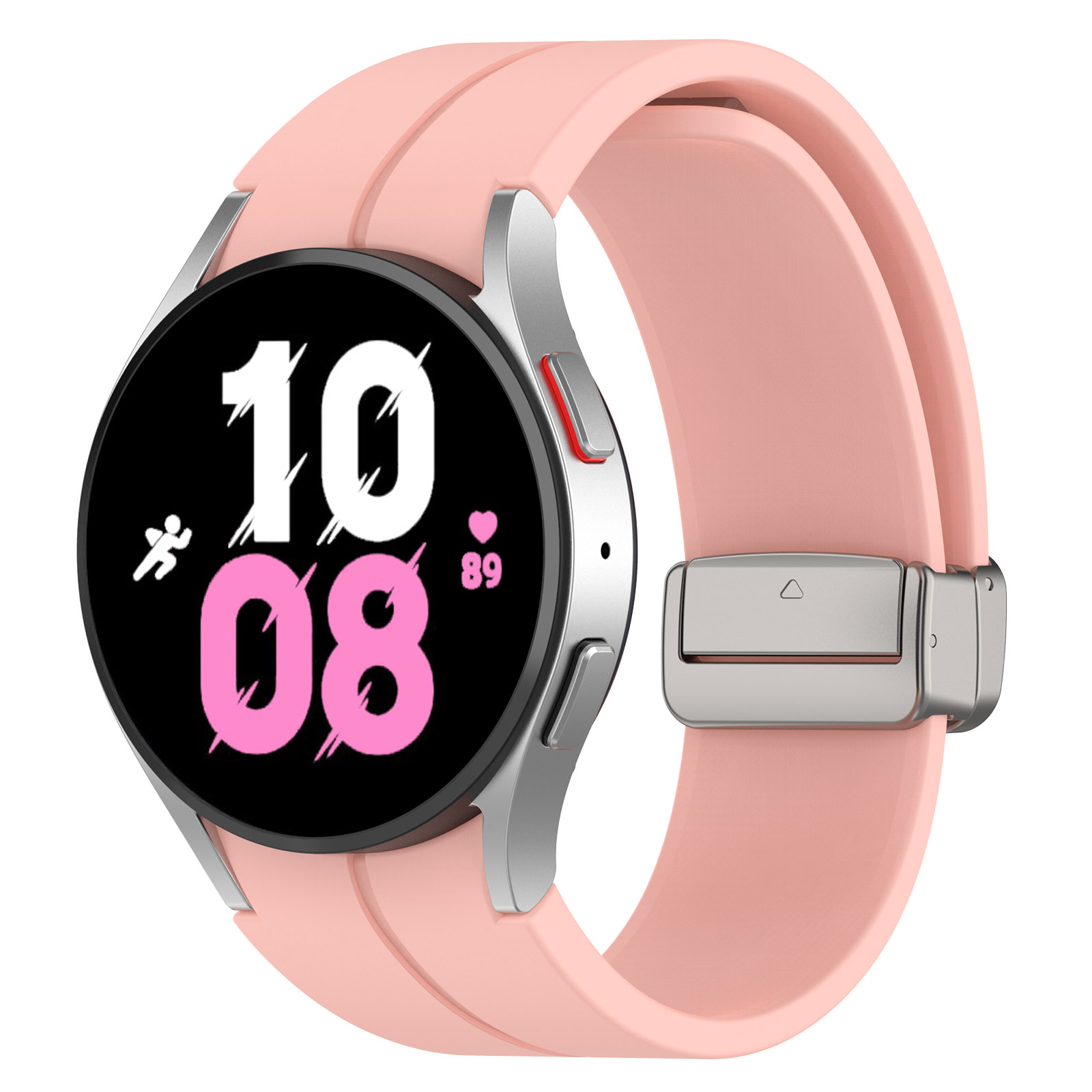 Силиконовый ремешок для Samsung Galaxy Watch 4/5/6, L, серебристая застежка, розовый