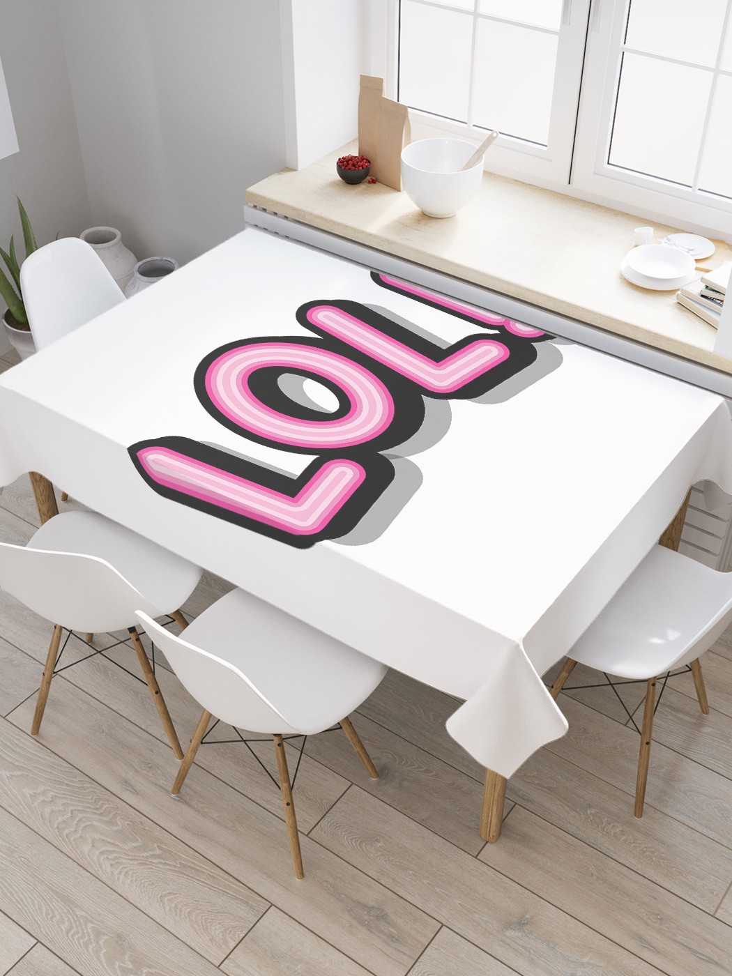 

Скатерть прямоугольная JoyArty "Сленговый громкий смех" из оксфорда, 180x145 см, Белый, Сленговый громкий смех