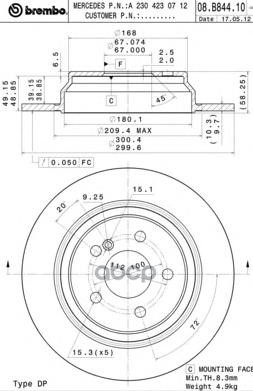 

Тормозной диск brembo комплект 1 шт. 08B84411
